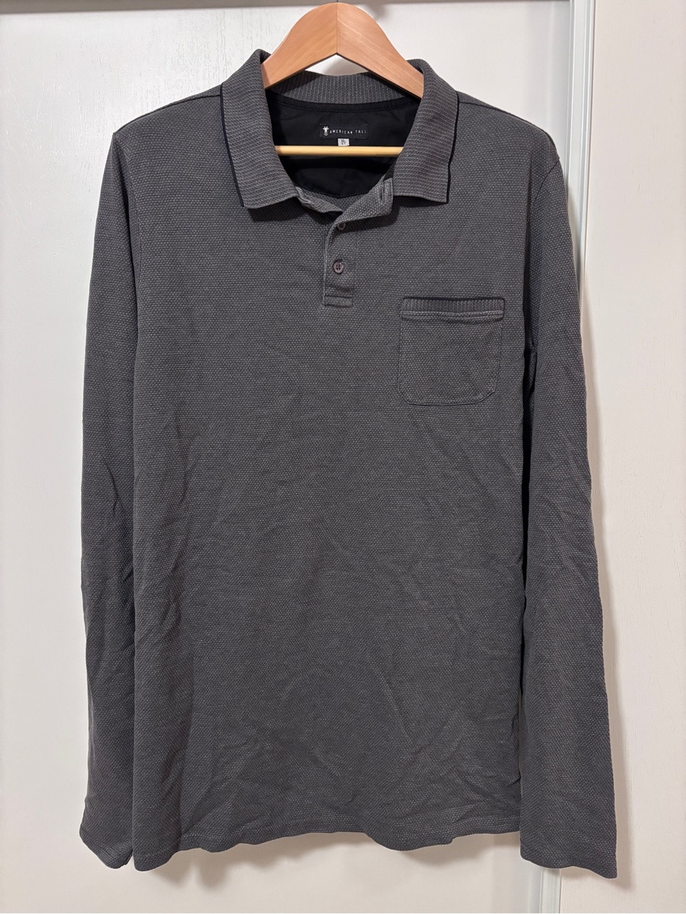 American Tall Long Sleeve Polo Size XL Grey Preppy Ivy Style Elevated Basic